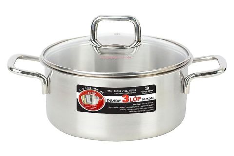 Nồi inox 3 lớp Happy cook Alvar nắp kính 24cm N24-ALVG