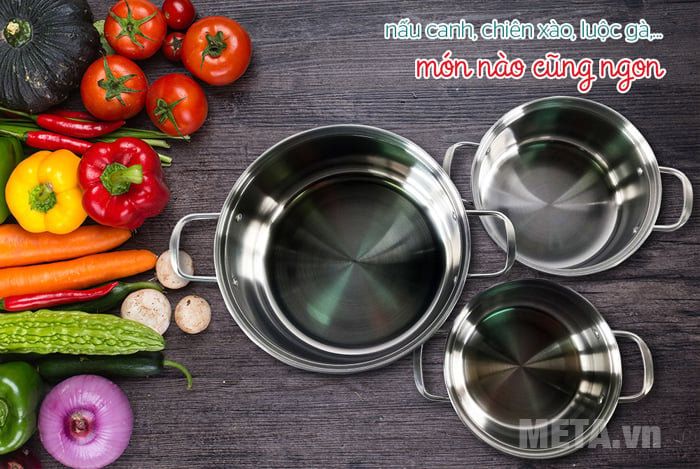 Bộ nồi inox màu bạc