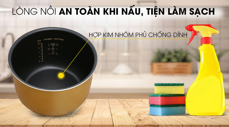 Lòng nồi phủ lớp chống dính siêu bền và an toàn