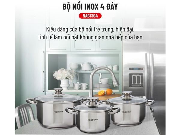 Bộ nồi inox 4 đáy Nagakawa NAG1304