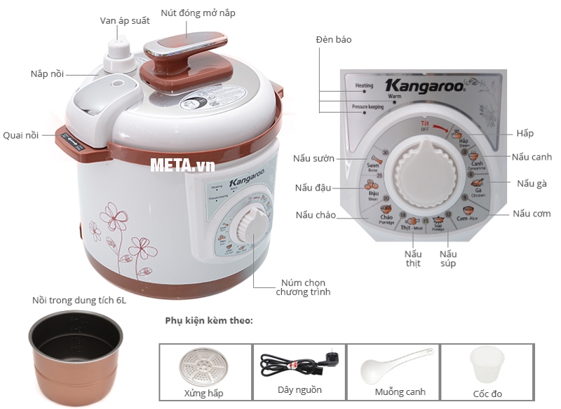 Cấu tạo của nồi áp suất đa năng Kangaroo KG136