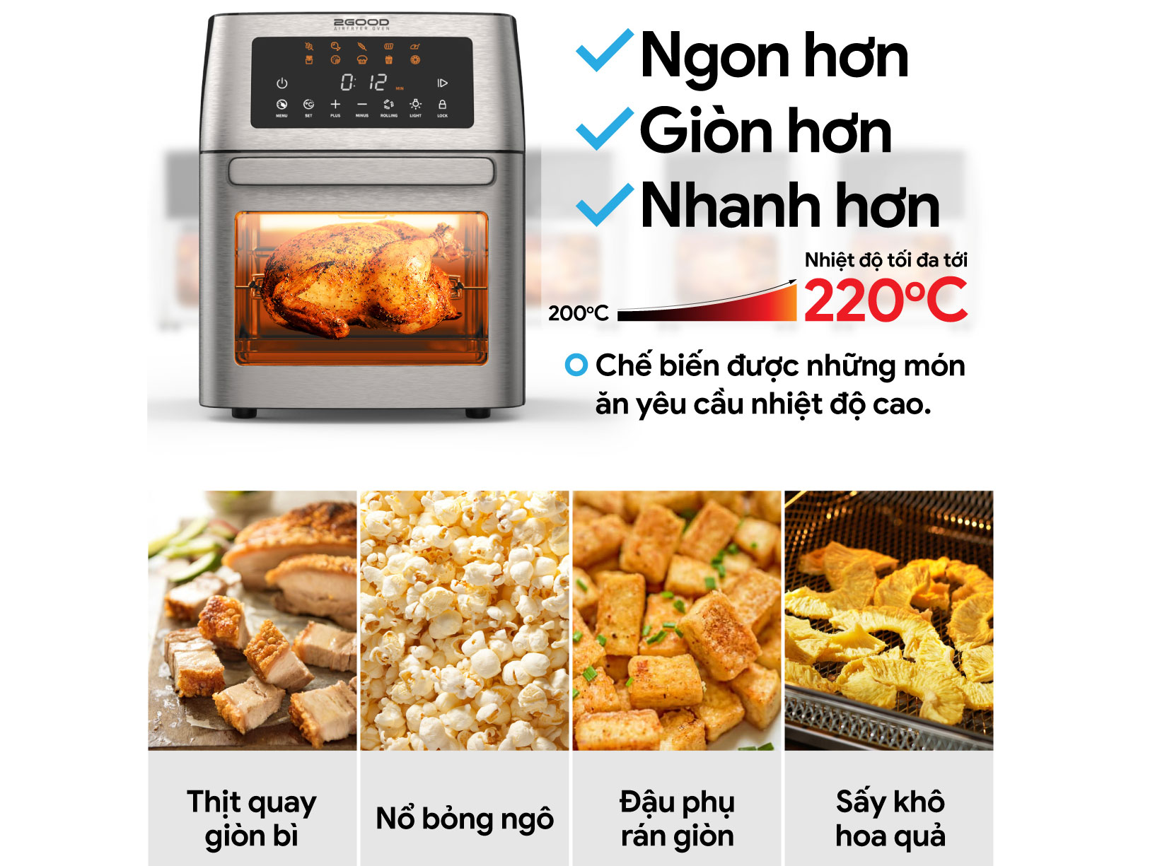 Bạn có thể tùy chỉnh nhiệt độ của nồi chiên không dầu 2GOOD S18 (15 lít) từ 40 - 220 độ C