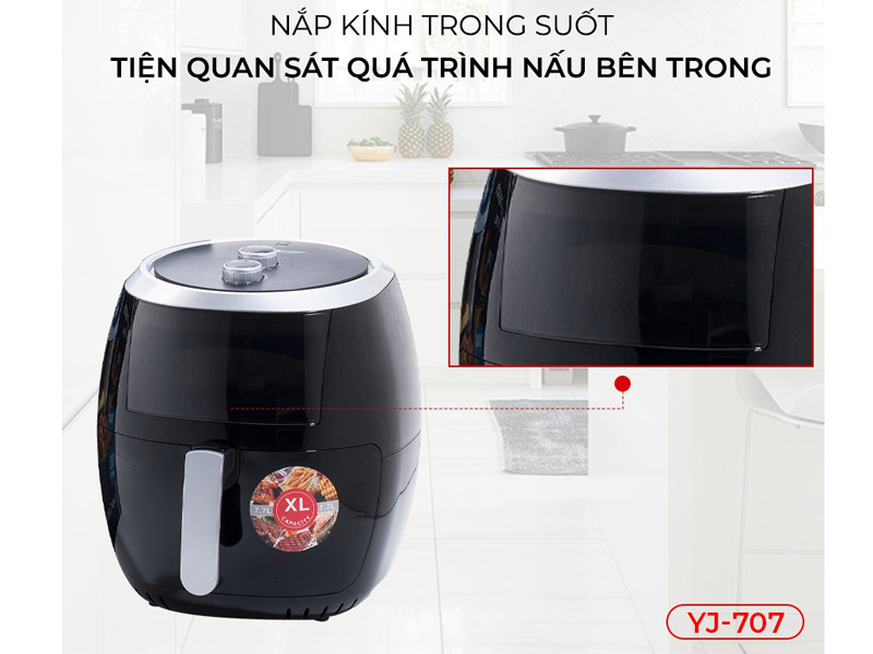 Nắp kính trong suốt cho phép quan sát bên trong quá trình chiên