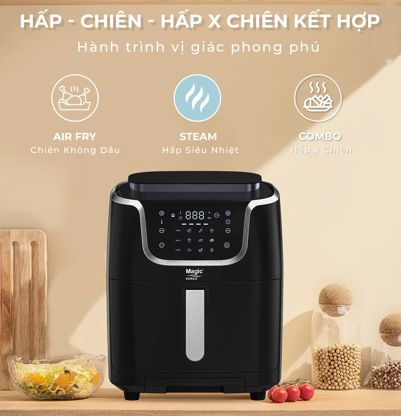 Nồi chiên không dầu kết hợp hấp 