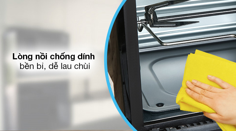 Lòng nồi chiên không dầu Mishio MK281 dễ vệ sinh nhờ lớp chống dính