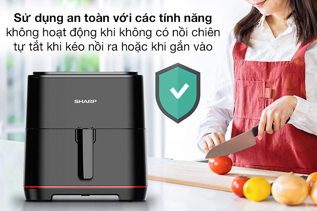 Nồi chiên không dầu Sharp KF-AF70EV-BK (7 lít) còn được trang bị nhiều tính năng thông minh, an toàn