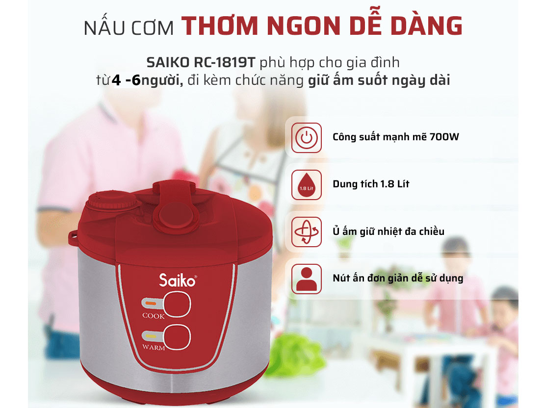 Nồi cơm điện Saiko RC-1819T