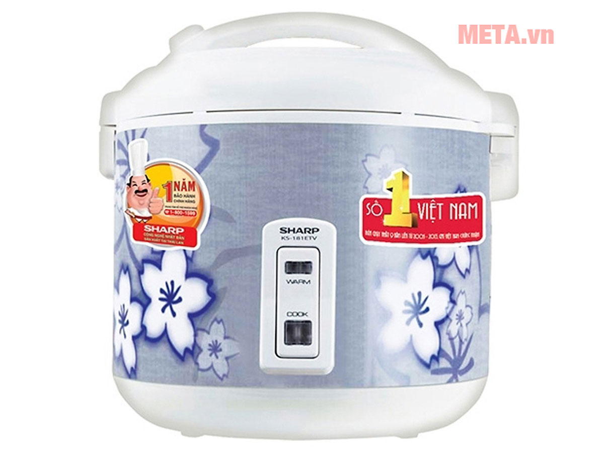 Nồi cơm điện Sharp nắp gài KS-N181ETV (1,8 lít) thiết kế hoa văn, màu sắc trang nhã.