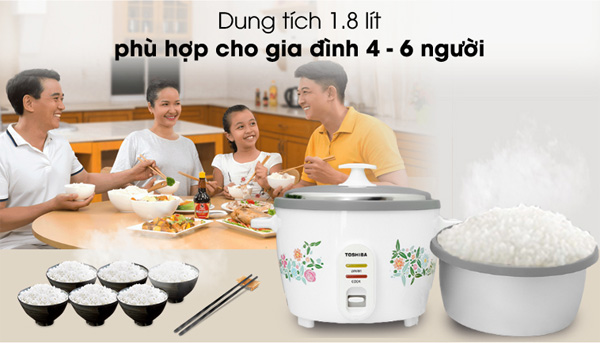 Dung tích 1,8 lít đáp ứng nhu cầu gia đình từ 4 - 6 thành viên