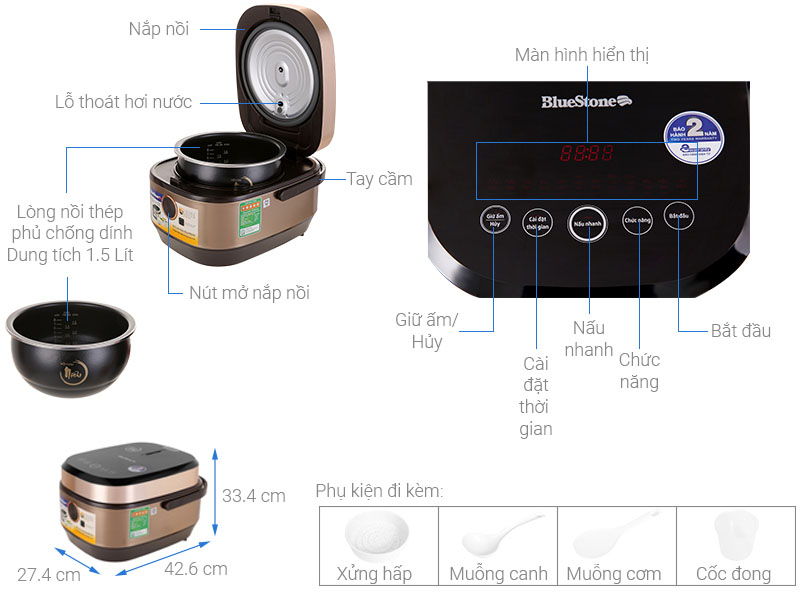 Cấu tạo nồi cơm điện tử Bluestone RCB-5988