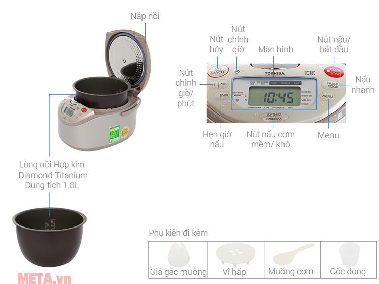 Cấu tạo của nồi cơm điện cao tần Toshiba RC-18RH(CG)VN