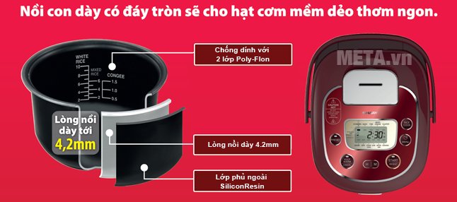 Nồi cơm điện tử Sharp KS-TH18-RD 1.8 lít có lòng nồi chống dính