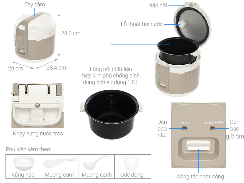 Cấu tạo nồi cơm điện Electrolux E4RC1-350B