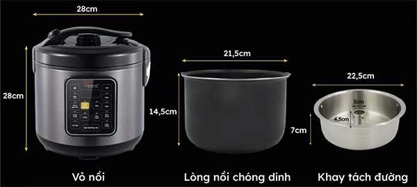 Kích thước của nồi cơm tách đường La gourmet 5L