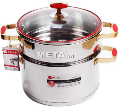 Nồi hấp inox 304 Red Velvet 24cm Elmich 2355585 có 5 đáy