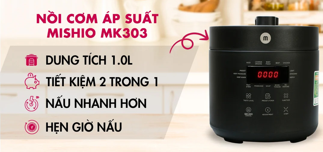 Hình ảnh nồi cơm hầm áp suất Mishio MK303