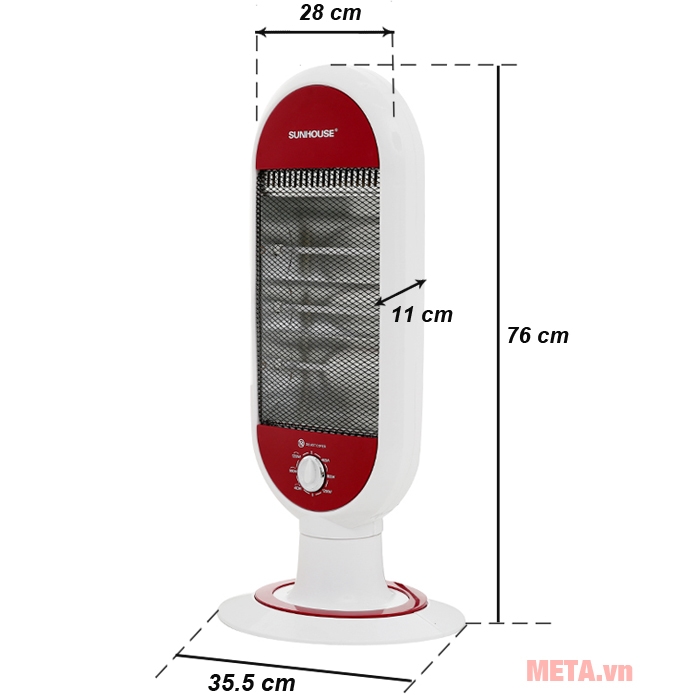 Kích thước đèn sưởi Sunhouse SHD-7022 