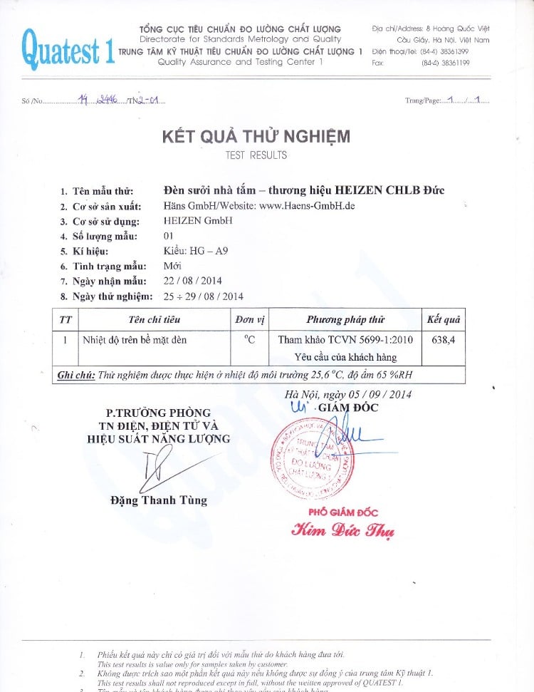 Đèn sưởi nhà tắm Heizen HE3BR đạt tiêu chuẩn về độ an toàn khi sử dụng.