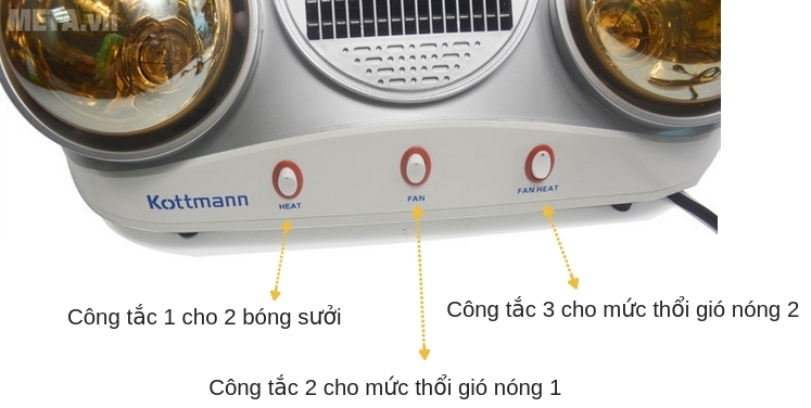 Các chức năng của đèn sưởi nhà tắm Kottmann K2B-HW-S