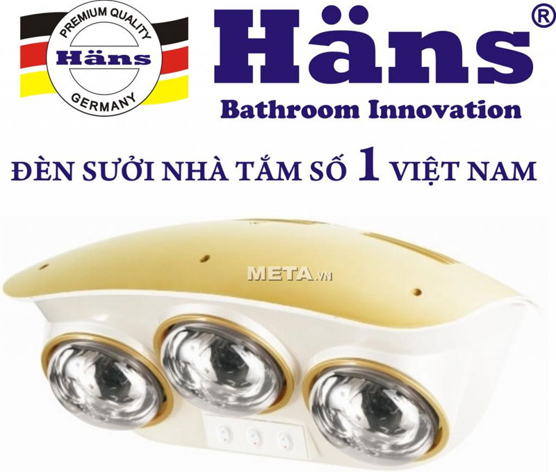 Đèn sưởi nhà tắm hồng ngoại Hans 3 bóng H3B mẫu mã cũ 