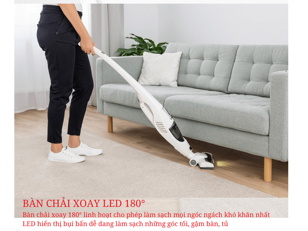 Bàn hút bụi xoay góc linh hoạt giúp làm sạch mọi khe tường, gầm giường