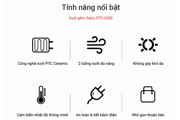 Quạt sưởi gốm mini Saiko PTC-2000