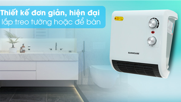 Quạt sưởi Sunhouse SHD3816W được thiết kế dạng treo tường hoặc để bàn