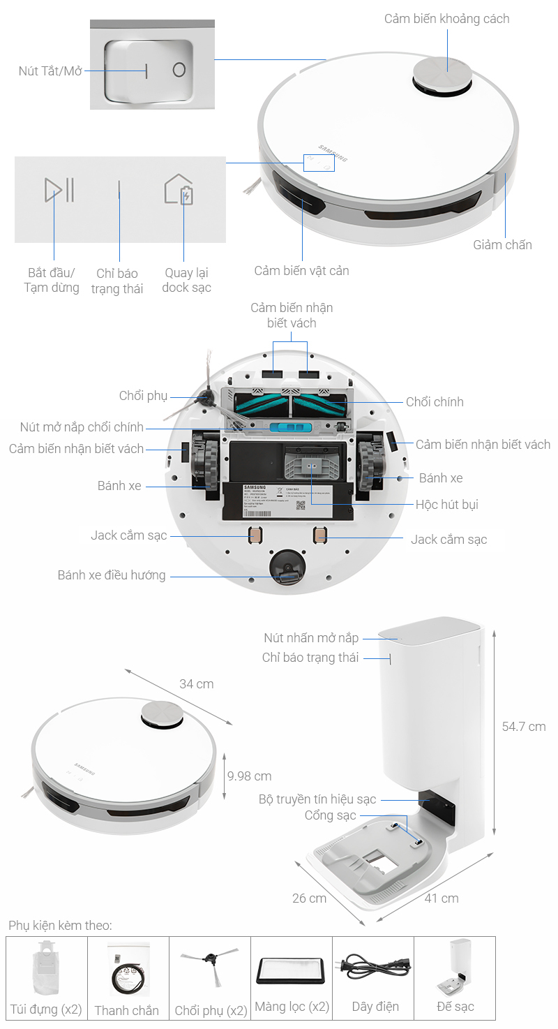 Cấu tạo của robot hút bụi VR30T85513W/SV