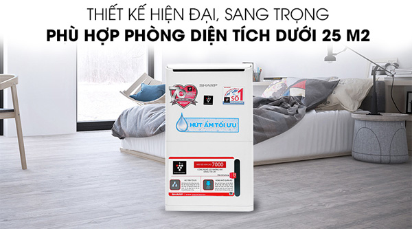 Máy hút ấm Sharp DW-D12A-W có thiết kế hiện đại, sang trọng