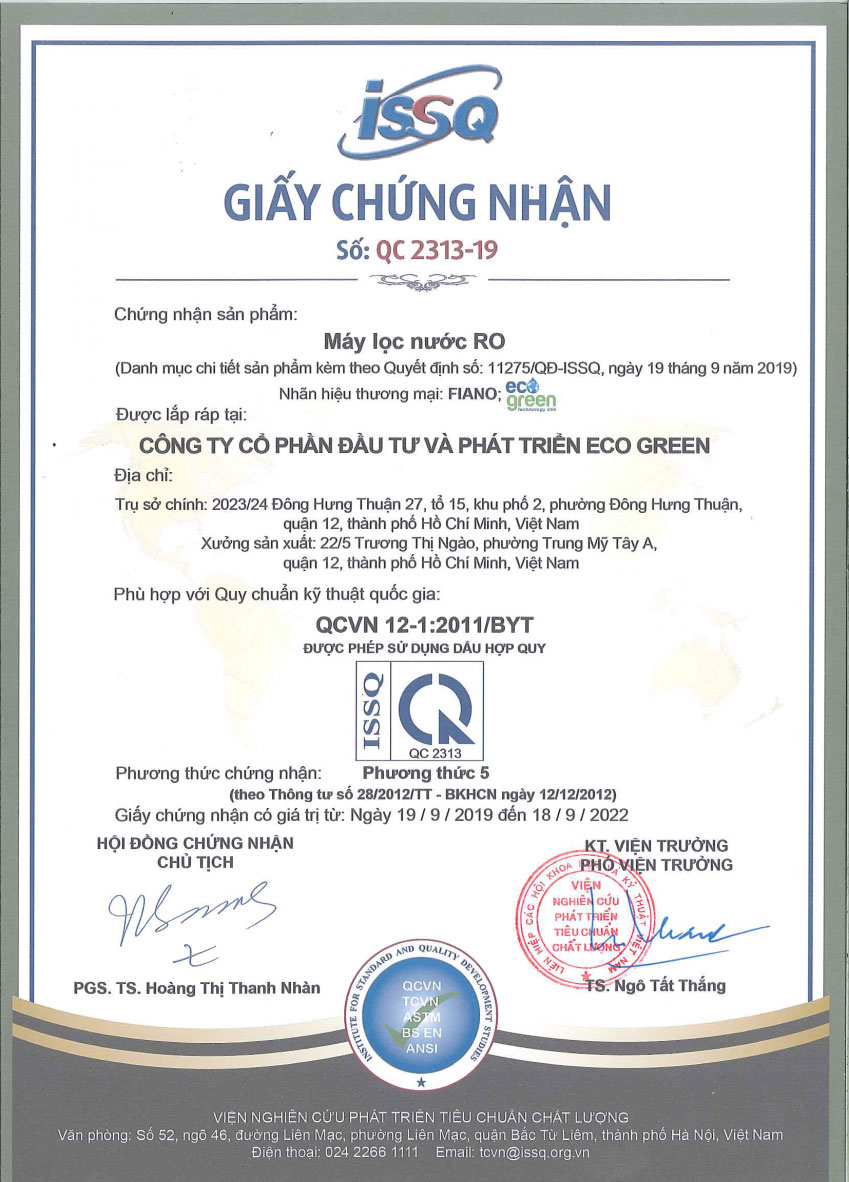 Giấy chứng nhận đạt tiêu chuẩn QCVN12-1: 2011/BYT