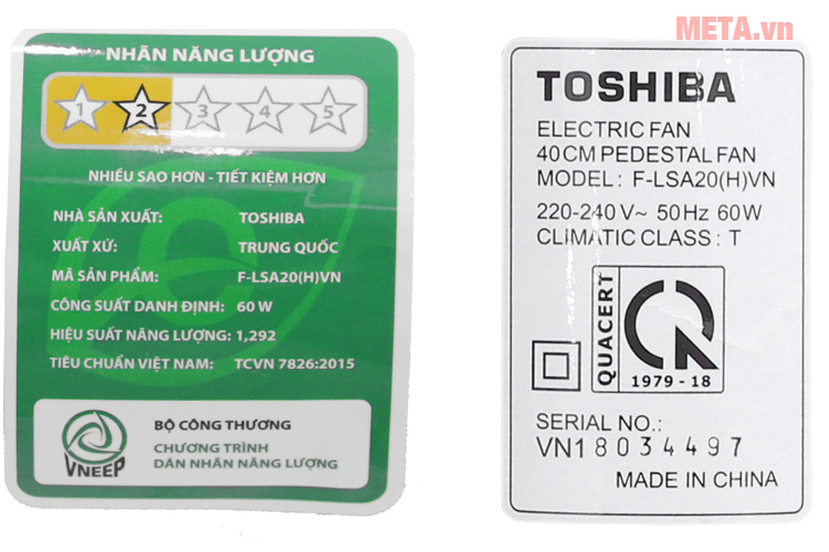  phía sau quạt Toshiba F-LSA20(W)VN