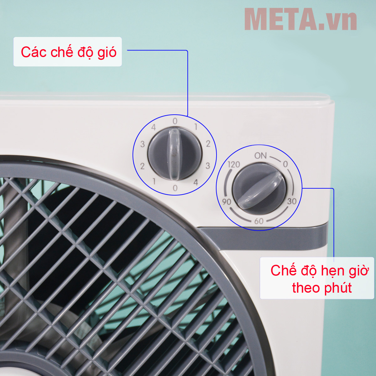 Quạt hộp Midea KYT30-15A điều chỉnh tốc độ gió và hẹn giờ bằng núm vặn 