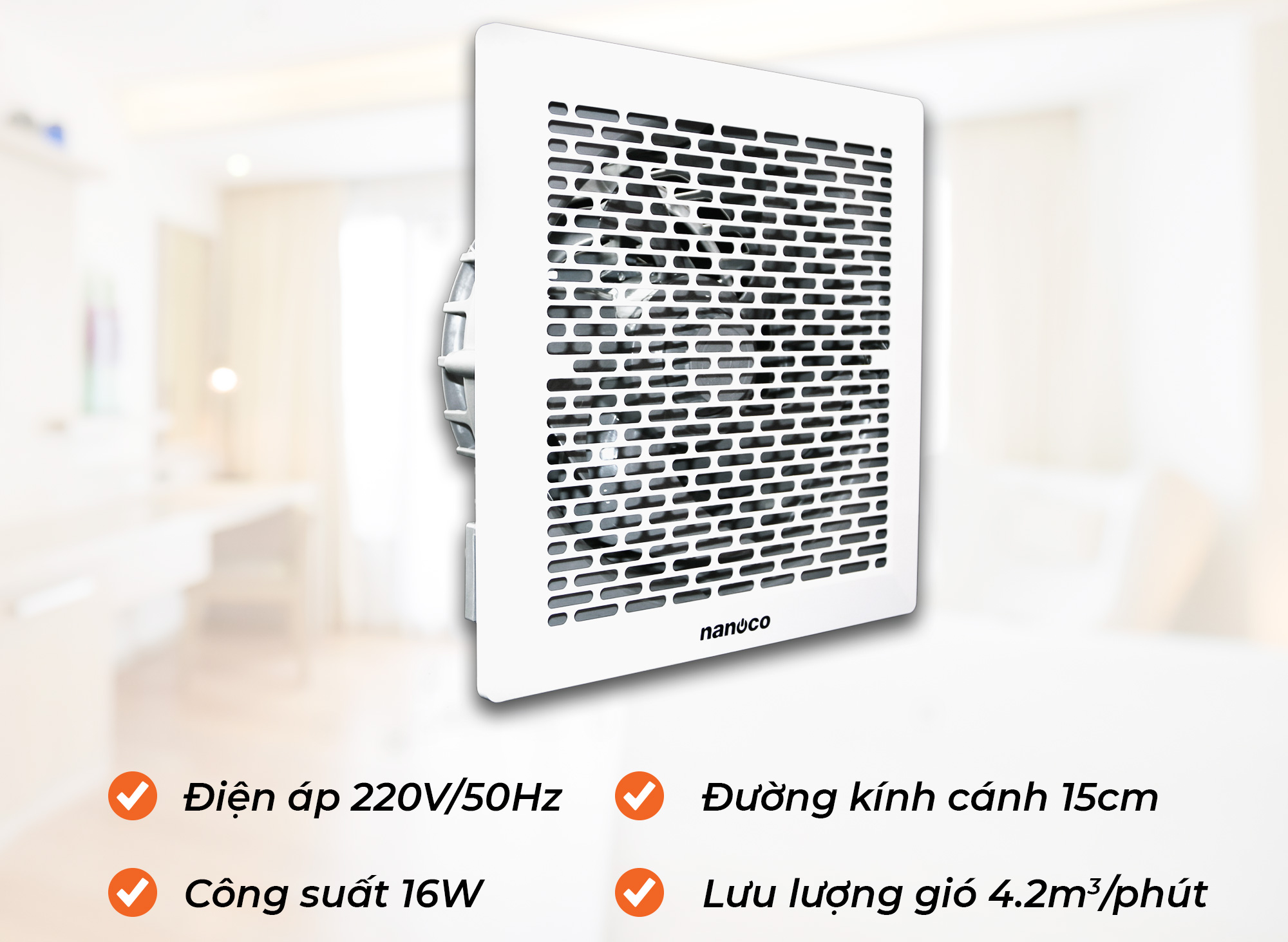 Hình ảnh quạt hút âm trần không ống dẫn Nanoco NCV1520