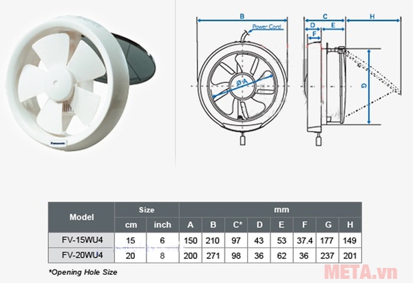 Sơ đồ kích thước lắp đặt quạt thông gió