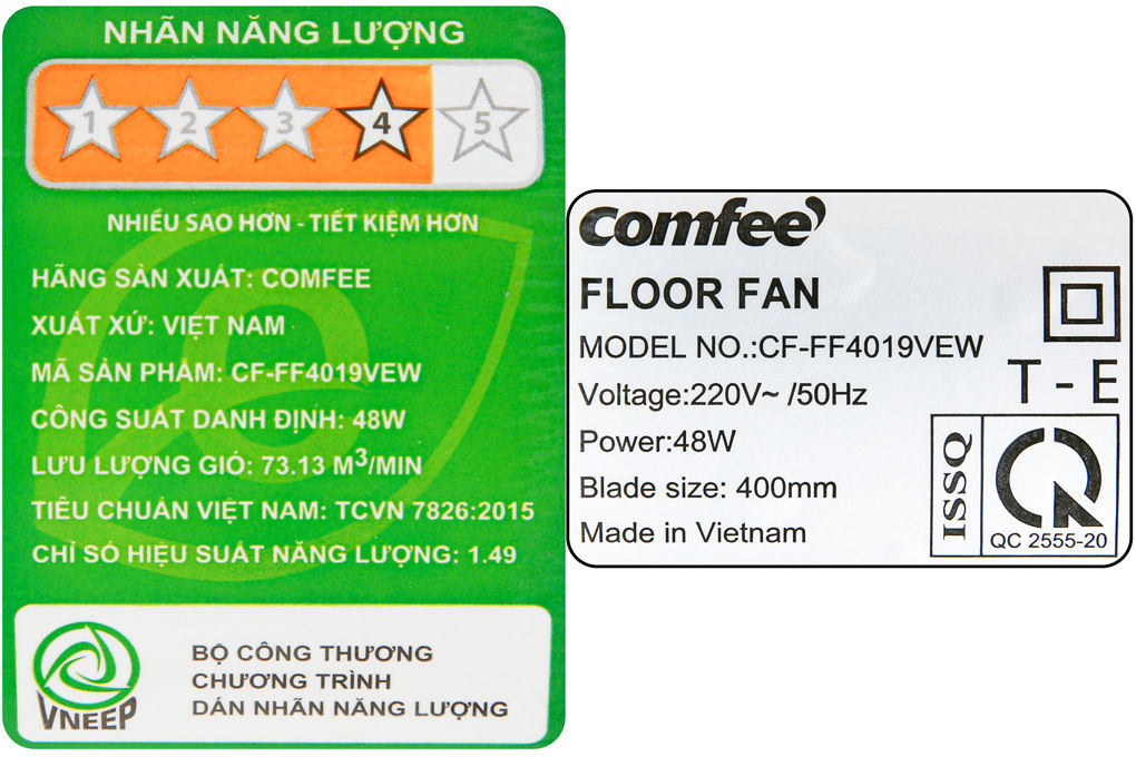 Thông số của quạt lửng Comfee CF-FF4019VEW (48W)