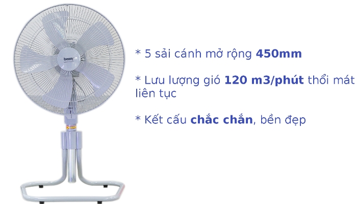 Quạt quỳ Benny BF182F (Màu ghi) thiết kế chắc chắn, bền bỉ với thời gian