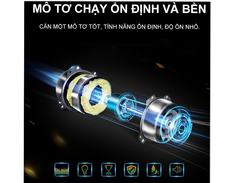 quạt sạc điện Tiross TS9172 sử dụng motor bền, chạy êm