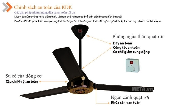 Quạt trần KDK N56YG (3 cánh - 5 tốc độ) thiết kế an toàn thân thiện cho người dùng