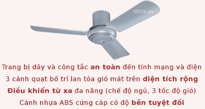 Quạt trần KDK R48SP (3 cánh - 3 tốc độ - có điều khiển) an toàn tính mạng người dùng