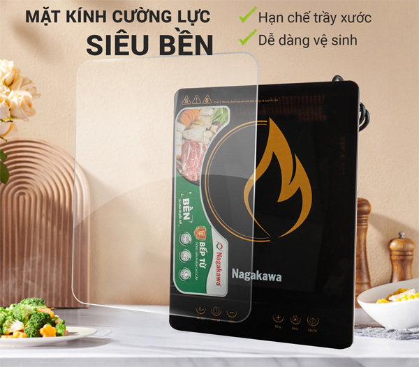 Mặt kính bếp từ Nagakawa NAG0704 được làm từ chất liệu kính cường lực