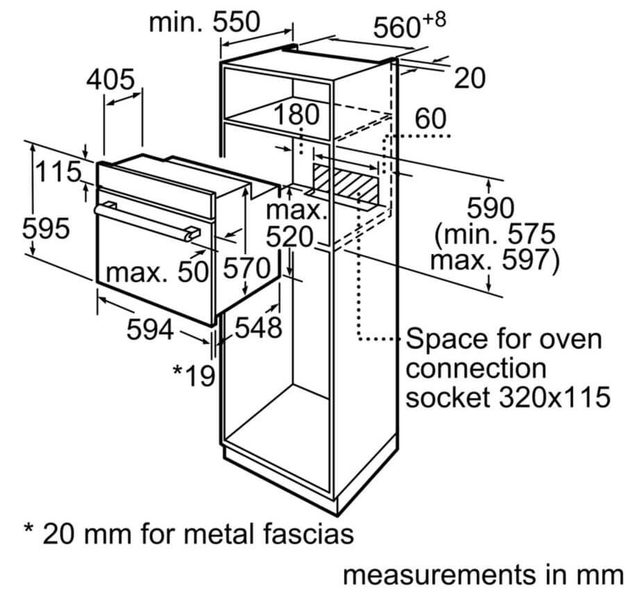 Kích thước lắp đặ lò nướng âm tủ Bosch