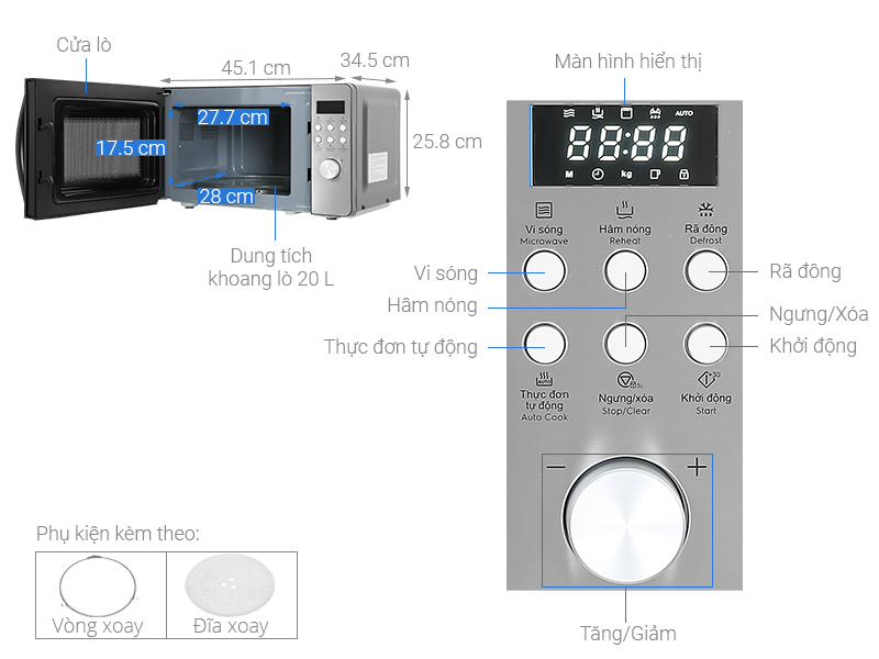 Cấu tạo lò vi sóng Electrolux EMM20D38GB 20 lít 