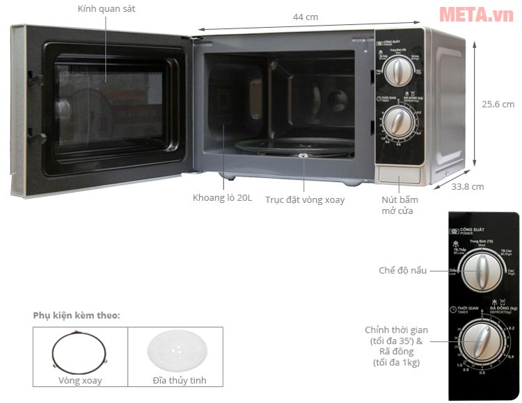 Lò vi sóng Sharp R-203VN-M có cấu tạo đơn giản