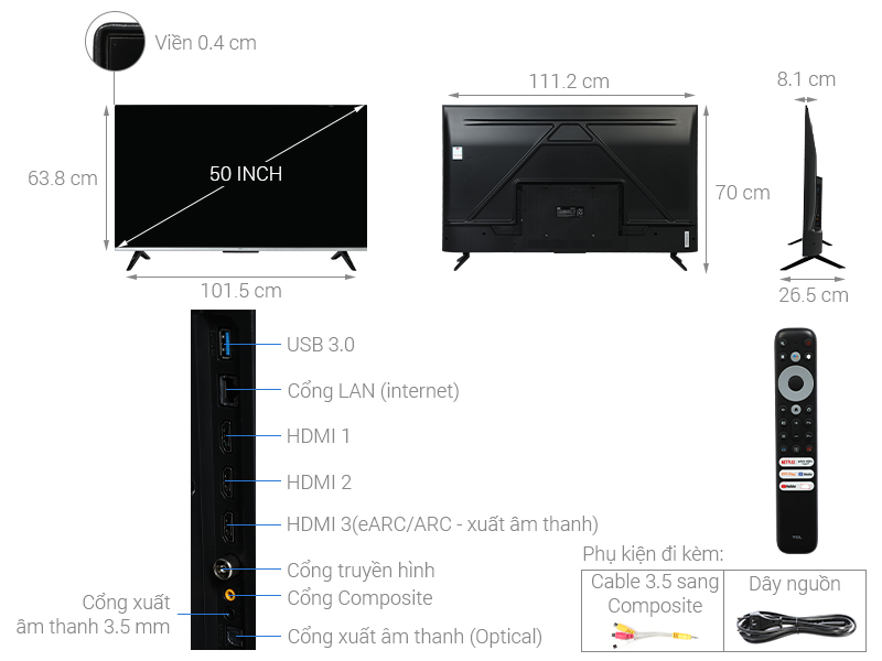 Google Tivi TCL 4K 50 inch 50P737