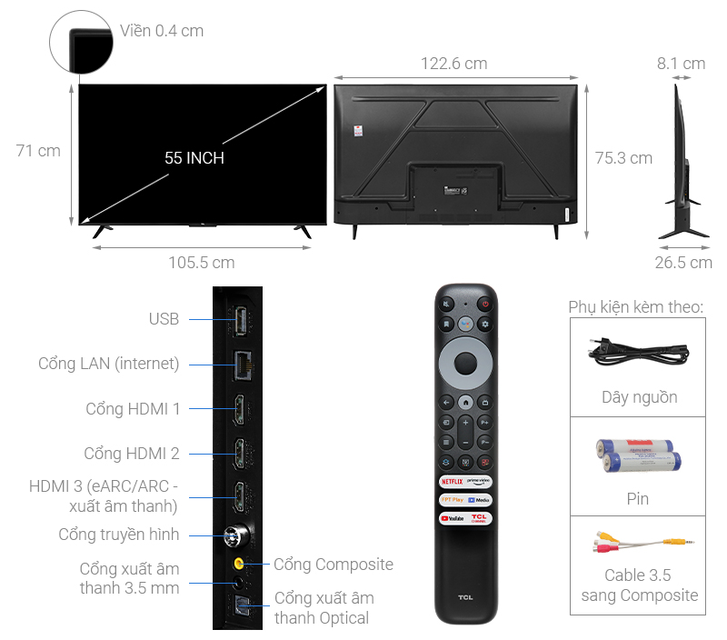 Google Tivi TCL 4K 55 inch 55P635