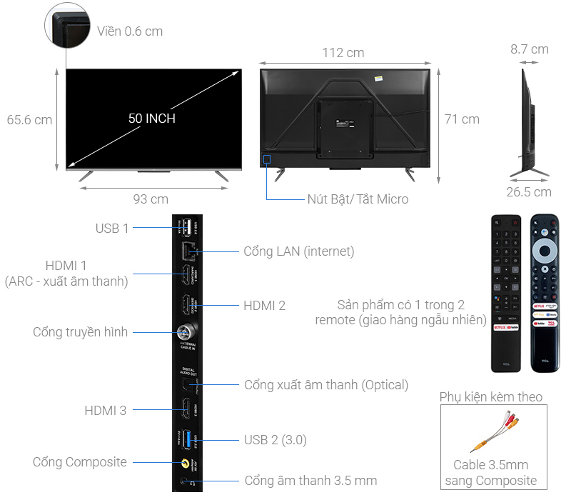 Android Tivi TCL 4K 50 inch 50P725